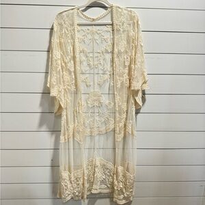 Cream Sheer Embroidered Kimono